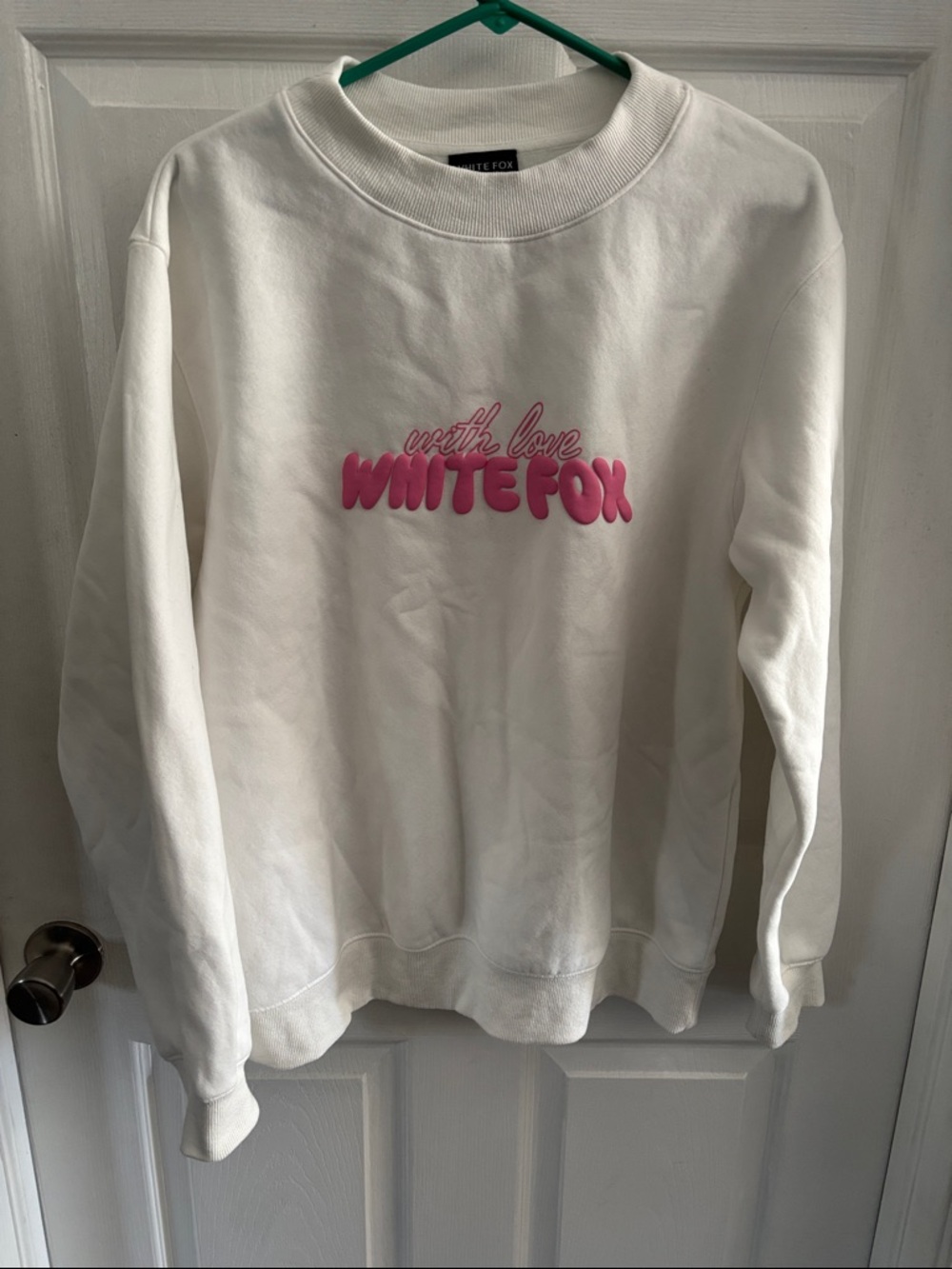 White Fox Boutique White Sweatshirt with Pink Logo
